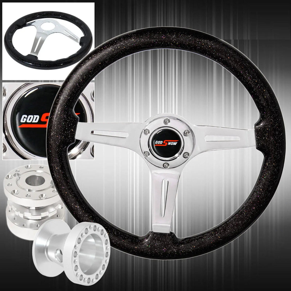 Chrome Hub Metallic Black Deep Dish Steering Wheel Extender For 96 0