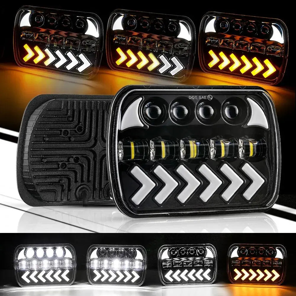 1 Pair 5x7 7x6 LED Headlights DRL High Low for Jeep Wrangler Cherokee