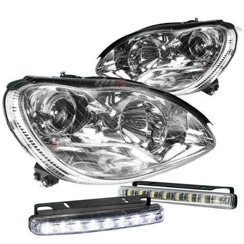 00-06 W220 Benz S-Class Projector Chrome Side Corner+Bumper Fog Headlight DNA MOTORING