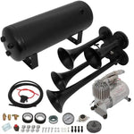 12V 4 Trumpets Train Air Horn Compressor Tank Kit For Car Train Truck Vans Ship ECCPP