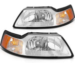 1999-2004 Ford Mustang Headlights Assembly Driver and Passenger Side Chrome Housing ECCPP