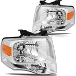 2007-2014 Ford Expedition Headlights Assembly Driver and Passenger Side Chrome Housing ECCPP