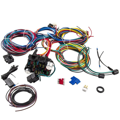 21 Circuit Wiring Harness compatible for CHEVY compatible for FORD Hotrod UNIVERSAL Extra long Wires MAXPEEDINGRODS