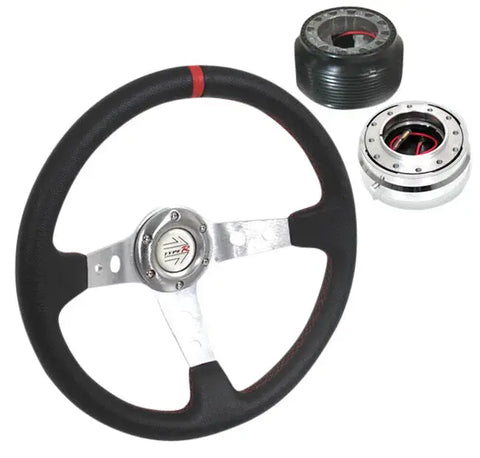 88-91 Prelude Red Stitch Steering Wheel Chrome Short Quick Release+Adapter Hub AJP DIST