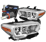 2016-2020 Toyota Tacoma Headlight Lamps W/Led Kit+Cooling Fan Chrome/Amber DNA MOTORING