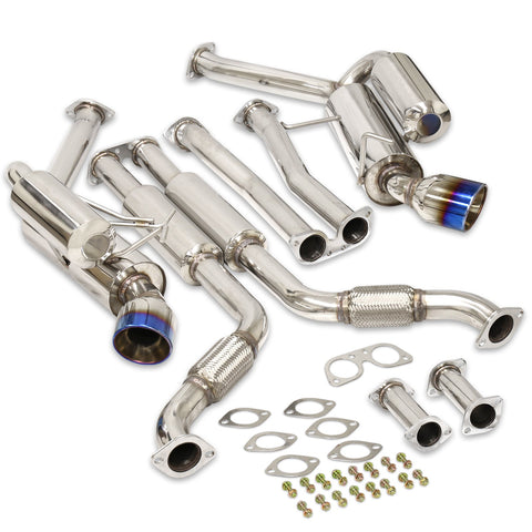 Infiniti G35 Coupe 2003-2007 / Nissan 350Z 2003-2009 Hi-Power Style Oval Dual Tip Stainless Steel Catback Exhaust System Burnt Tip (Piping: 2.25" / 58mm | Tip: 4.0")