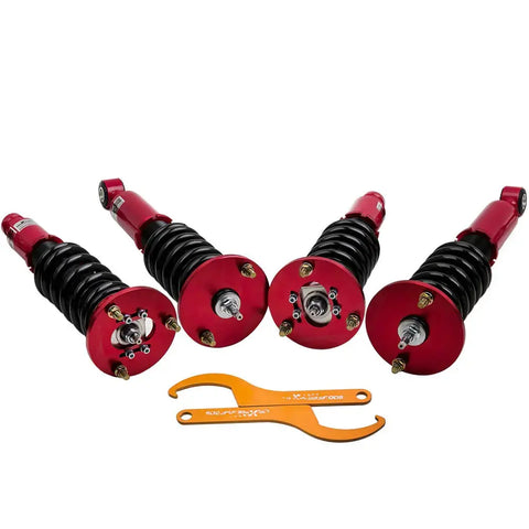 Coilovers Kits compatible for Mitsubishi Eclipse 95-99 2ND Gen Adj Damper 24 Levels Red MAXPEEDINGRODS