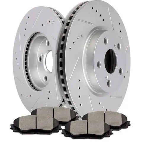 For Vibe Matrix 1.8L Corolla XD Front Drilled Slotted Brake Rotors Ceramic Pads ECCPP