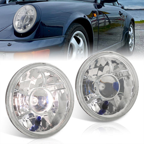 Universal 7" Round Diamond Cut Projector Headlights Chrome Housing Clear Len