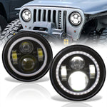 7" Universal LED Halo Projector Headlights Black Housing Clear Len