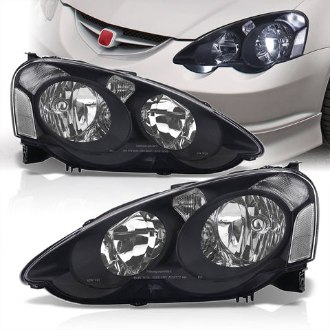 Acura RSX 2002-2004 Factory Style Headlights Black Housing Clear Len Amber & Clear Reflector