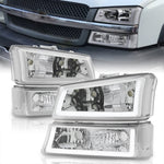 Chevrolet Silverado 2003-2006 LED DRL Bar Factory Style Headlights + Bumpers Chrome Housing Clear Len Clear Reflector