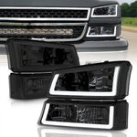 Chevrolet Silverado 2003-2006 LED DRL Bar Factory Style Headlights + Bumpers Chrome Housing Smoke Len Clear Reflector