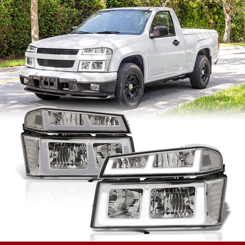 Chevrolet Colorado 2004-2012 LED DRL Bar Factory Style Headlights + Bumpers Chrome Housing Clear Len Clear Reflector