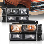 Chevrolet C/K 1500 2500 3500 1988-1993 Factory Style Headlights + Bumpers + Corners Lights Black Housing Clear Len Clear Reflector