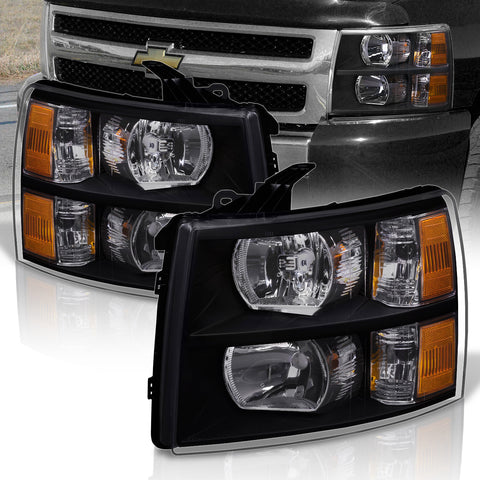 Chevrolet Silverado 2007-2013 Factory Style Headlights Black Housing Clear Len Amber Reflector