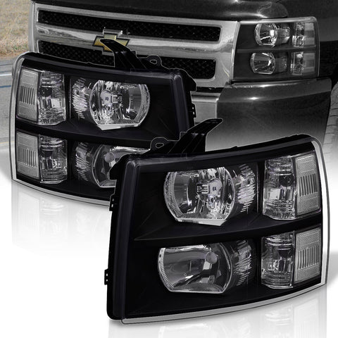 Chevrolet Silverado 2007-2013 Factory Style Headlights Black Housing Clear Len Clear Reflector