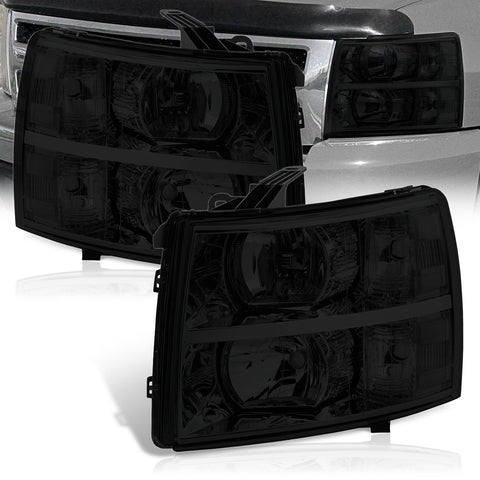 Chevrolet Silverado 2007-2013 Factory Style Headlights Chrome Housing Smoke Len Clear Reflector