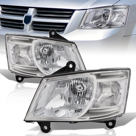 Dodge Grand Caravan 2008-2010 Factory Style Headlights Chrome Housing Clear Len Clear Reflector