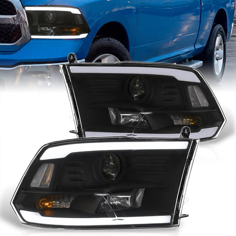 Dodge Ram 1500 2009-2018 / Ram 2500 3500 2010-2018 LED DRL Bar Projector Headlights Black Housing Clear Len Clear Reflector (Dual / Quad Models Headlamps Only)