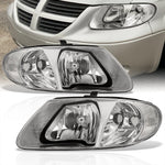 Chrysler Town & Country 2001-2007 / Grand Voyager 2001-2002 / Voyager 2001-2003 / Dodge Grand Caravan 2001-2007 Factory Style Headlights Chrome Housing Clear Len Clear Reflector (Halogen Models Only)