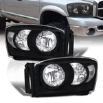 Dodge Ram 1500 2006-2008 / Ram 2500 3500 2006-2009 Factory Style Headlights Black Housing Clear Len Clear Reflector