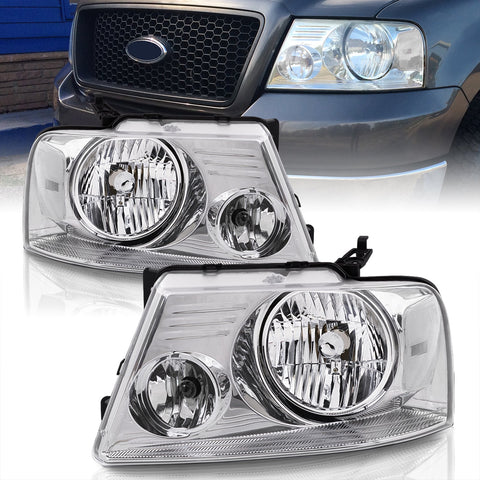 Ford F150 2004-2008 / Lincoln Mark LT 2006-2008 Factory Style Headlights Chrome Housing Clear Len Clear Reflector