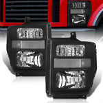 Ford F250 F350 F450 F550 Super Duty 2008-2010 Factory Style Headlights Black Housing Clear Len Clear Reflector