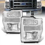 Ford F250 F350 F450 F550 Super Duty 2008-2010 Factory Style Headlights Chrome Housing Clear Len Clear Reflector