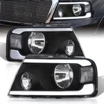 Ford F150 2004-2008 / Lincoln Mark LT 2005-2008 LED DRL Bar Factory Style Headlights Black Housing Clear Len Clear Reflector