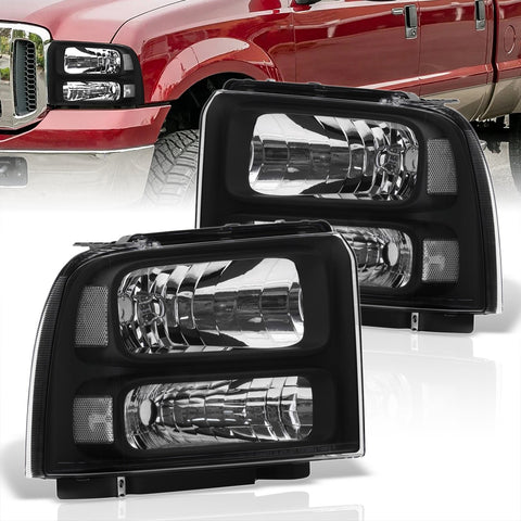 Ford F250 F350 F450 Super Duty 2005-2007 Factory Style Headlights Black Housing Clear Len Clear Reflector