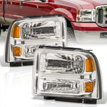 Ford F250 F350 F450 Super Duty 2005-2007 Factory Style Headlights Chrome Housing Clear Len Amber Reflector