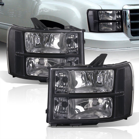 GMC Sierra 1500 2007-2013 / Sierra 2500HD 3500HD 2007-2014 Factory Style Headlights Black Housing Clear Len Clear Reflector