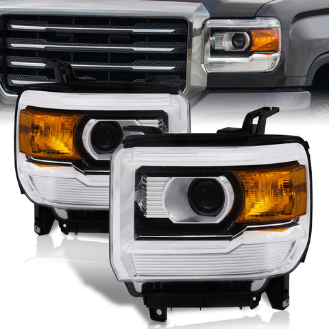 GMC Sierra 1500 2014-2018 / Sierra 2500HD 3500HD 2015-2019 Factory Style Projector Headlights Black Housing Clear Len Amber Reflector (Halogen Models Only)