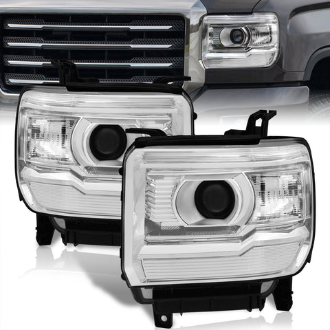 GMC Sierra 1500 2014-2018 / Sierra 2500HD 3500HD 2015-2019 Factory Style Projector Headlights Chrome Housing Clear Len Clear Reflector (Halogen Models Only)