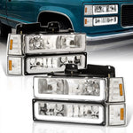 GMC C/K 1500 2500 3500 1994-2000 LED DRL Bar Factory Style Headlights + Bumpers + Corners Chrome Housing Clear Len Amber Reflector