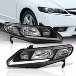 Honda Civic Sedan 2006-2011 LED DRL Bar Factory Style Headlights Black Housing Clear Len Clear Reflector