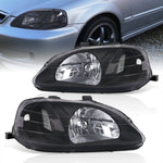 Honda Civic 1999-2000 Factory Style Headlights Black Housing Clear Len Clear Reflector