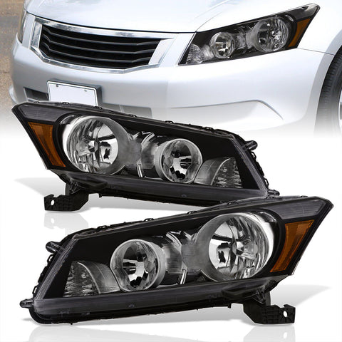 Honda Accord Sedan 2008-2012 Factory Style Headlights Black Housing Clear Len Amber Reflector