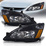 Honda Accord 2003-2007 Factory Style Headlights Black Housing Clear Len Amber Reflector