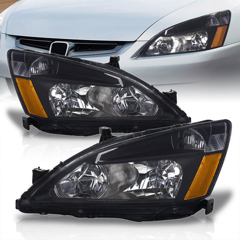 Honda Accord 2003-2007 Factory Style Headlights Black Housing Clear Len Amber Reflector