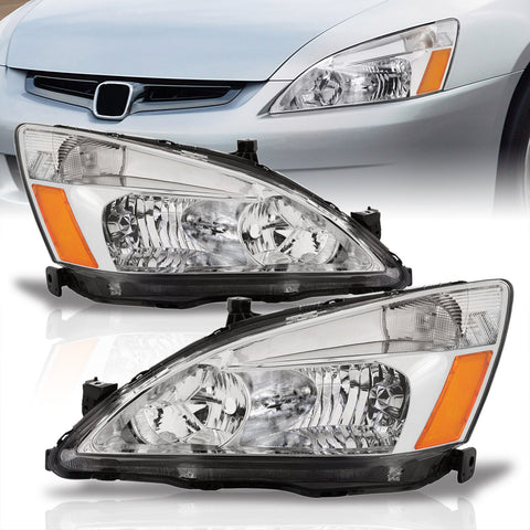 Honda Accord 2003-2007 Factory Style Headlights Chrome Housing Clear Len Amber Reflector