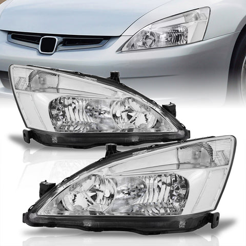 Honda Accord 2003-2007 Factory Style Headlights Chrome Housing Clear Len Clear Reflector