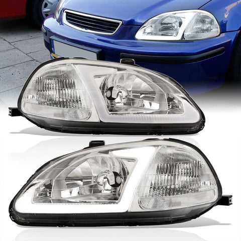 Honda Civic 1996-1998 LED DRL Bar Factory Style Headlights Chrome Housing Clear Len Clear Reflector