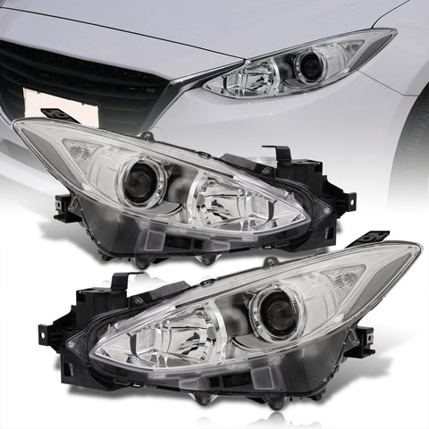 Mazda 3 2014-2016 Factory Style Projector Headlights Chrome Housing Clear Len Clear Reflectors (Halogen Models Only)