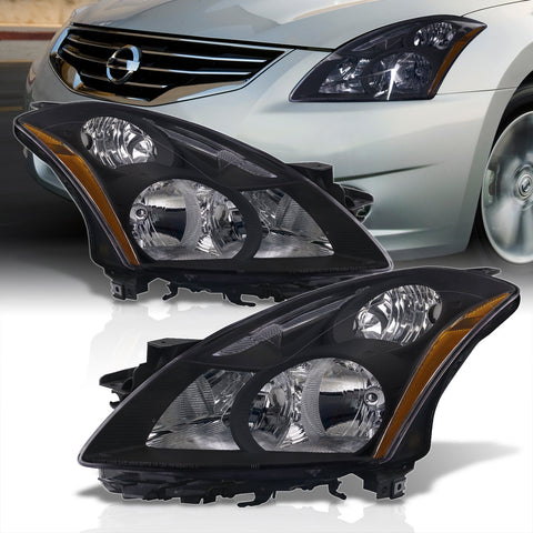 Nissan Altima Sedan 2010-2012 Factory Style Projector Headlights Black Housing Clear Len Amber Reflector (Halogen Models Only)