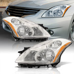 Nissan Altima Sedan 2010-2012 Factory Style Projector Headlights Chrome Housing Clear Len Amber Reflector (Halogen Models Only)