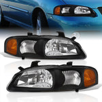 Nissan Sentra 2000-2003 Factory Style Headlights Black Housing Clear Len Amber Reflector