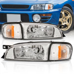 Subaru Impreza 1993-2001 Factory Style Headlights + Corners Chrome Housing Clear Len Amber Reflector