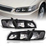 Toyota Camry 2000-2001 Factory Style Headlights + Corners Black Housing Clear Len Clear Reflector